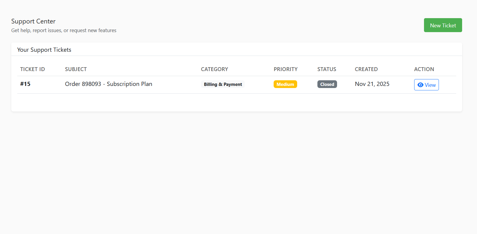 Support Center — raise and track your support tickets