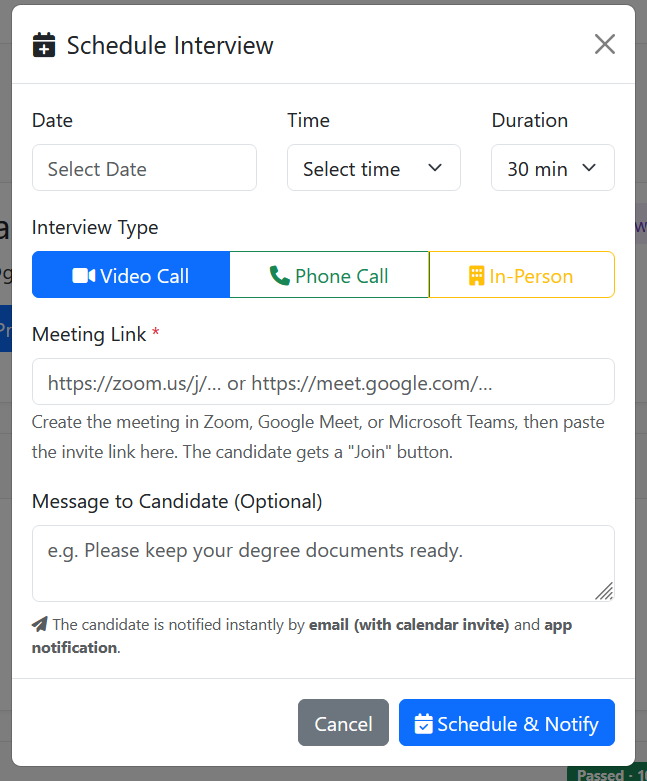Interview scheduling